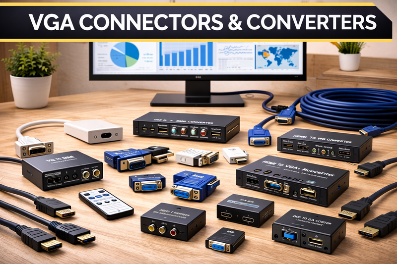 VGA connector and converter devices for connecting computers to monitors, TVs and projectors