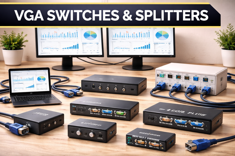 VGA switches and splitters for connecting multiple computers to monitors and projectors