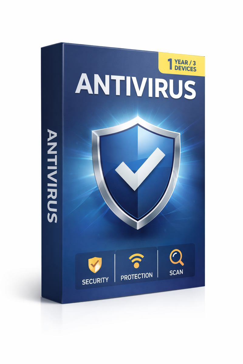 Antivirus software security concept illustrated with a shield icon on a digital interface, representing malware protection, virus detection, and system security for computers and networks.