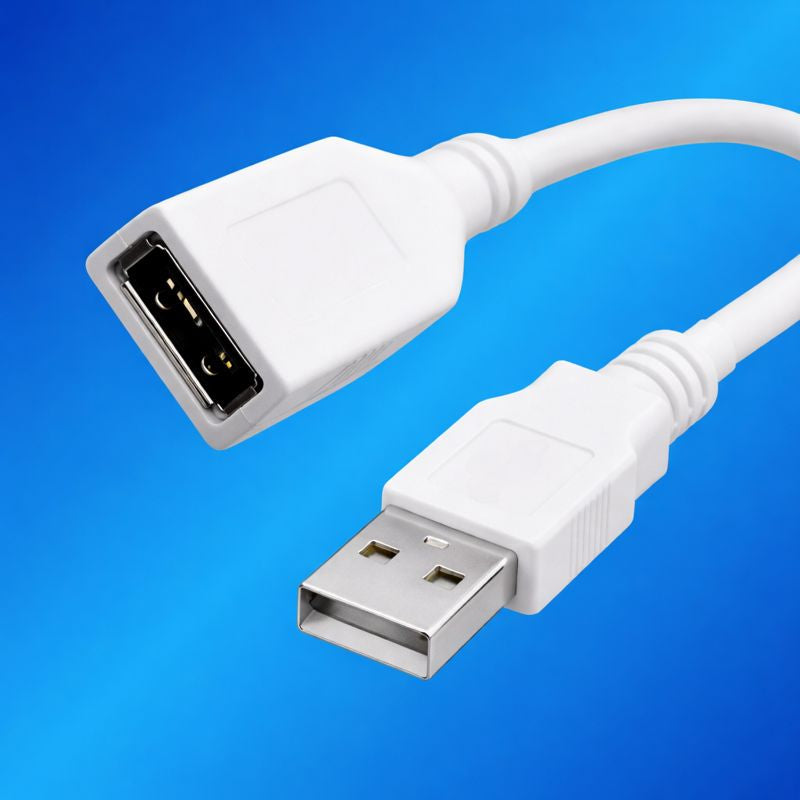 USB-A male to USB-A female extension cable in white for data transfer and device extension