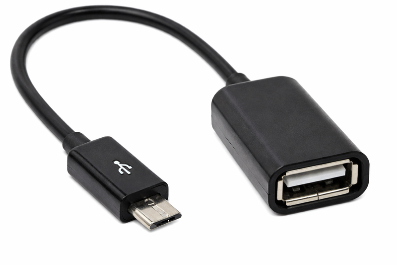 Micro USB OTG adapter cable with USB-A female port, high-quality HD product image on white background