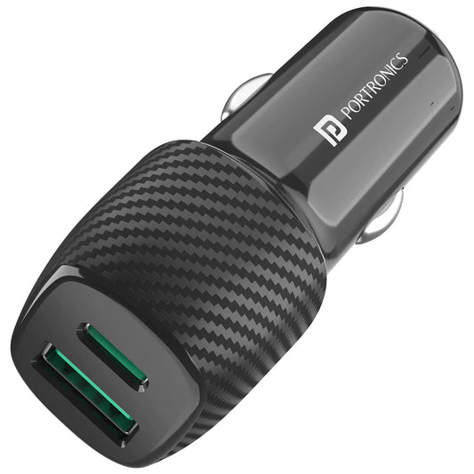 Portronics 43W Car Power 13 Fast Car Charger with Dual Output, 43 Watts Max (25W Type-C PD + 18W USB), Fast Charging, Adapter Compatible with Most Cars & Cellular Phones (Black)