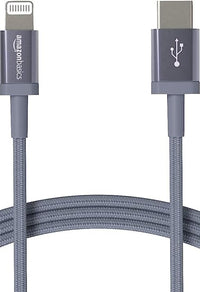 Amazon Basics MFI Certified 1.8M USB-C To Lightning Aluminum With Nylon Braided Charging Cable (Grey)
