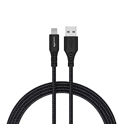 Amazon Basics USB A to Lightning PVC Molded Nylon MFi Certified Pack of 2 Charging Cable (Black, 1.8 meter)