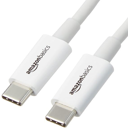 Amazon Basics USB Type-C to Type-C 2.0 Cable for Charging Adapter, Smartphone - 9 Feet (2.7 Meters) - White