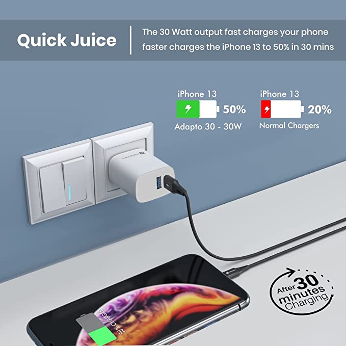 Portronics Adapto 30 30W Dual Output (Type C + USB A) Mobile Adapter