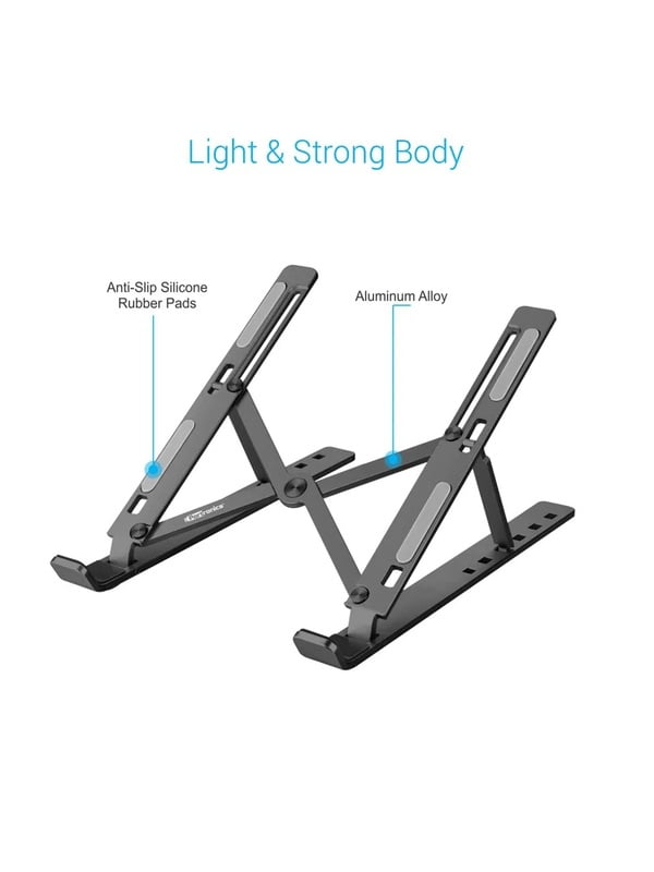 Portronics My Buddy K Portable Laptop Stand with Adjustable Height, Foldable, OverHeating Protection for Laptops & MacBooks (Grey)