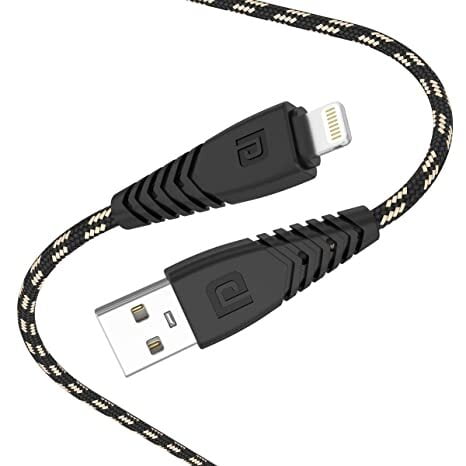 Portronics Konnect Spydr 8 Pin Cable with 3.0A Output, Fast Data Sync, 2M Length, Nylon Braided, Tangle Resistance (Black)