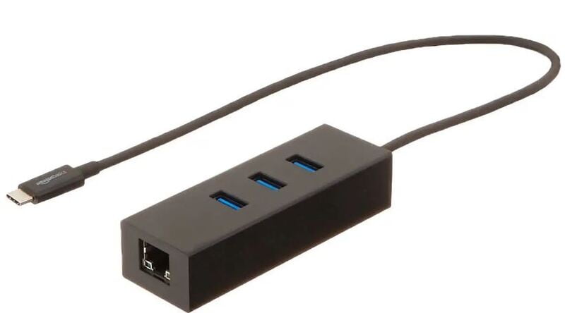 Type-C to 3 Port USB 3.0 Hub with Ethernet Adapter (Black)