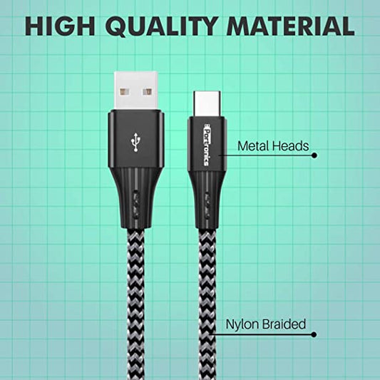 Portronics Konnect A 3A Fast Charging Nylon Braided Type C Cable with Data Sync Function 2Mtr