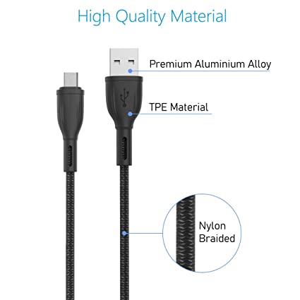 Portronics Konnect Plus 1.2M Fast Charging Micro USB Cable for Android Phones (Black)