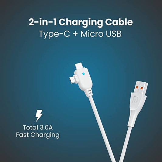 Portronics Konnect Spydr 2 Multi-Functional Charging Cable (Type C + Micro USB) 3.0 A Output (White)