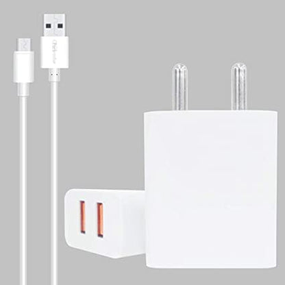 Portronics Adapto 488 Quick Charger USB Adapter,2.4A Dual USB Port + Micro USB Cable for All iOS & Android Devices (White)