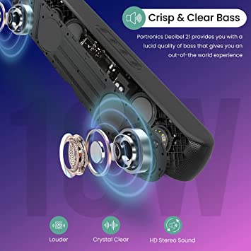 Portronics Decibel 21 10W Wireless Bluetooth Soundbar with LED Lights, TWS Function, Built-in Mic (Black)