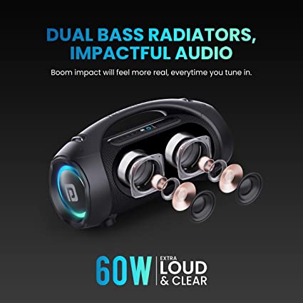 Portronics Dash 12 60W Wireless Bluetooth Party Speaker with Wired Karaoke Mic, TWS Function, Multicolor LED Light