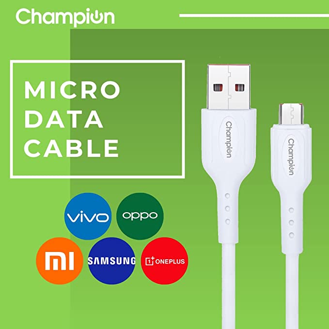 Champion USB to Micro 3Amp Data Sync & Charging Cable PVC 1M for all Android & Micro USB Devices (White)