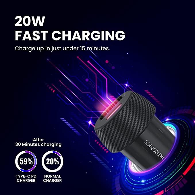 Portronics Car Power 7 20W Fast Charging With Dual Output Rapid Charge Compatible With Cellular Phones (Black)