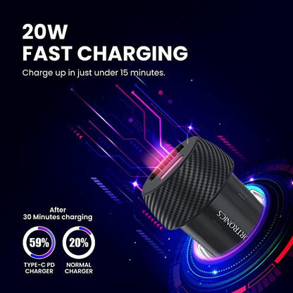 Portronics Car Power 7 20W Fast Charging With Dual Output Rapid Charge Compatible With Cellular Phones (Black)