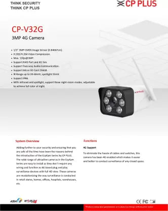 CP PLUS CP-V32G 4G Sim Based Bullet 3MP CCTV Security Camera (White)
