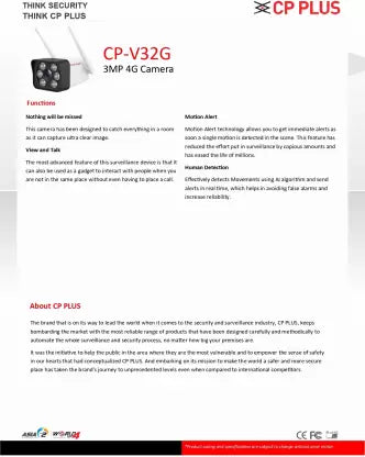 CP PLUS CP-V32G 4G Sim Based Bullet 3MP CCTV Security Camera (White)