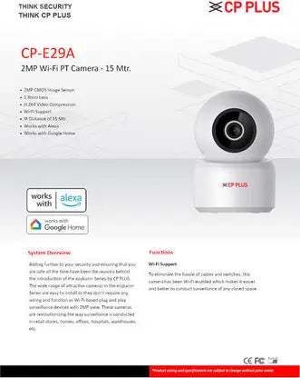 CP PLUS CP-E29A 2MP Full HD Wi-Fi PT Camera with 20M Night Vision, Motion Detection, Two-Way Audio, Remote Monitoring, Indoor Security CCTV