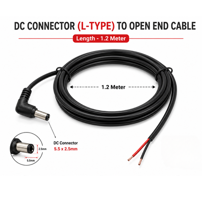 DC Power Cable 5.5×2.5mm Right Angle | L-Shape Adapter Charger Cable