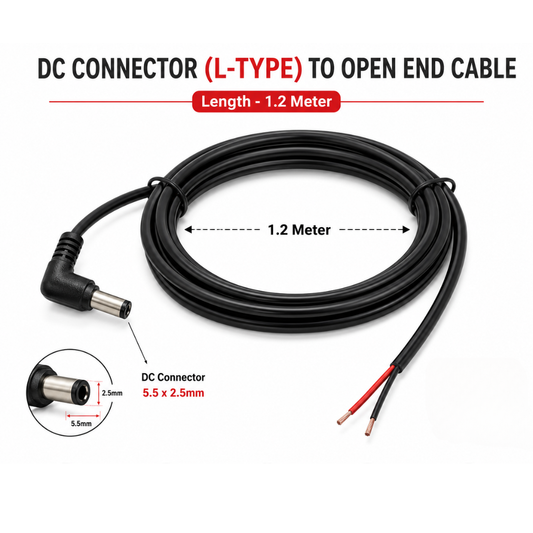 DC Power Cable 5.5×2.5mm Right Angle | L-Shape Adapter Charger Cable