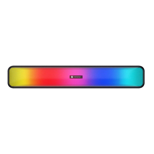 Portronics Radian 16W Bluetooth Stereo Soundbar with Multicolour LED Lights, FM Radio, Built in Mic, Aux in 3.5mm (Black)