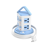 Portronics Power Plate 9 with 3 USB Ports & 8 Power Sockets, 2500W Output, 2.1A USB Charging, 3M Cord (Blue)