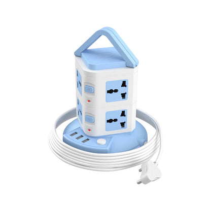 Portronics Power Plate 9 with 3 USB Ports & 8 Power Sockets, 2500W Output, 2.1A USB Charging, 3M Cord (Blue)