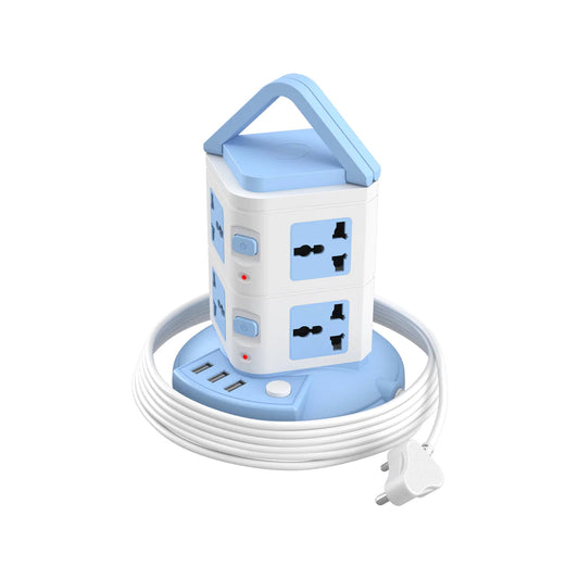 Portronics Power Plate 9 with 3 USB Ports & 8 Power Sockets, 2500W Output, 2.1A USB Charging, 3M Cord (Blue)