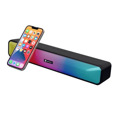 Portronics Radian 16W Bluetooth Stereo Soundbar with Multicolour LED Lights, FM Radio, Built in Mic, Aux in 3.5mm (Black)