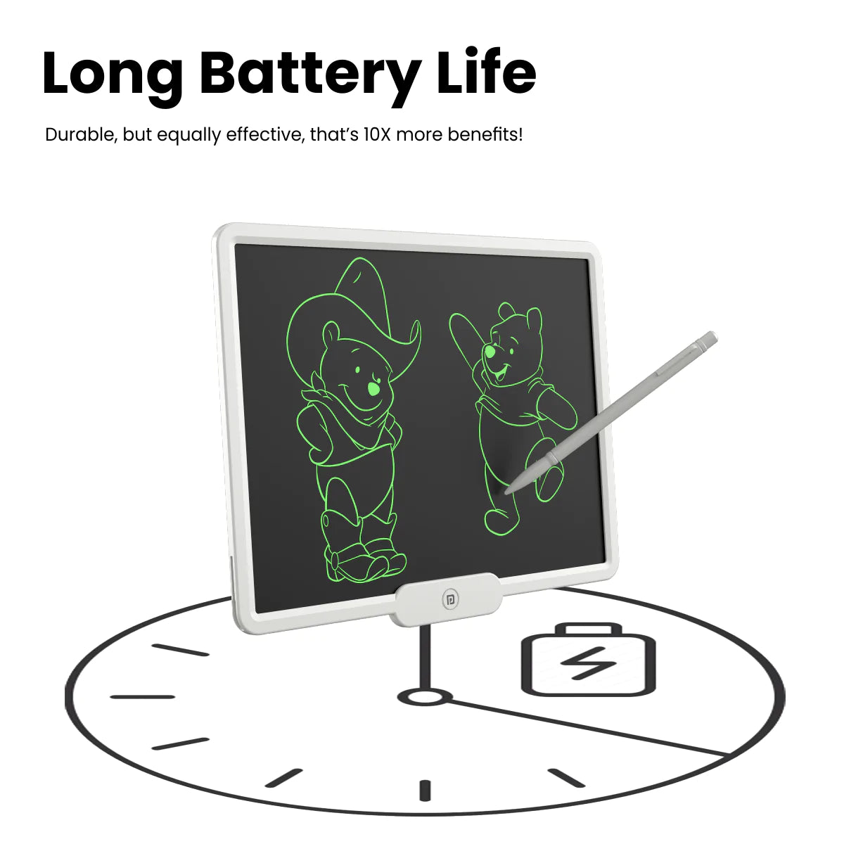 Portronics Ruffpad 10X Re-Writable LCD Writing Pad with 10 inch(25.4cm) Writing Area, Single Tap Erase