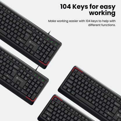 Portronics KI-PAD Wired Keyboard with Gaming Mode, 104 Keys, 1.5M Cable, Ergonomic Keys, Plug & Play (Black)