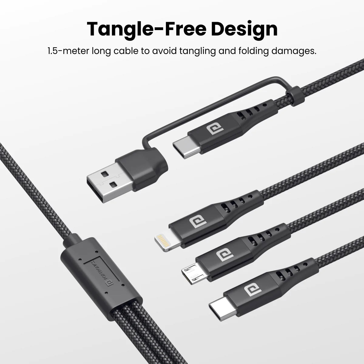 Portronics Type C 3 A 1.5 m Konnect J9 3-in-1 (Type C + 8Pin + Micro USB) Compatible with Smartphones, Laptop