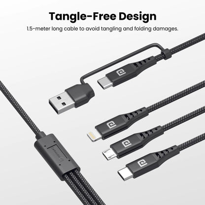 Portronics Type C 3 A 1.5 m Konnect J9 3-in-1 (Type C + 8Pin + Micro USB) Compatible with Smartphones, Laptop