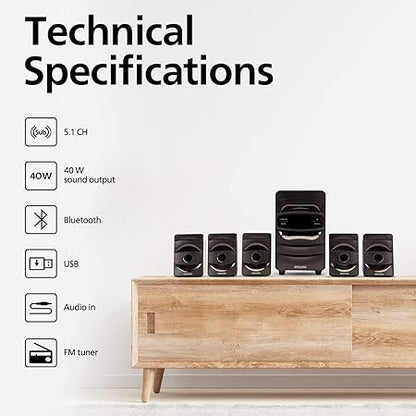 Philips SPA5128B 5.1 CH 40W Bluetooth Speakers, Black