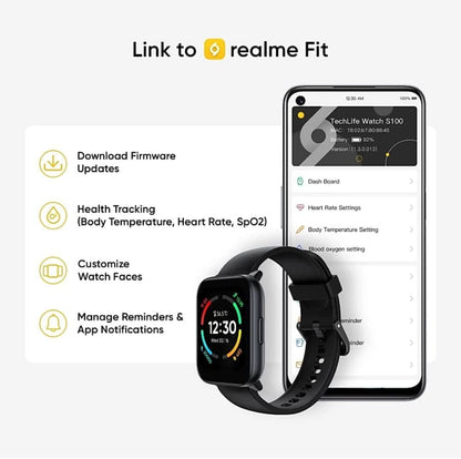 realme TechLife Watch S100 1.69 HD Display with Temperature Sensor Smartwatch (Black)