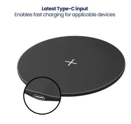 15W Wireless Charger with Type-C Fast Charging Pad - Ultra-Thin Round Design for Mobile Phones