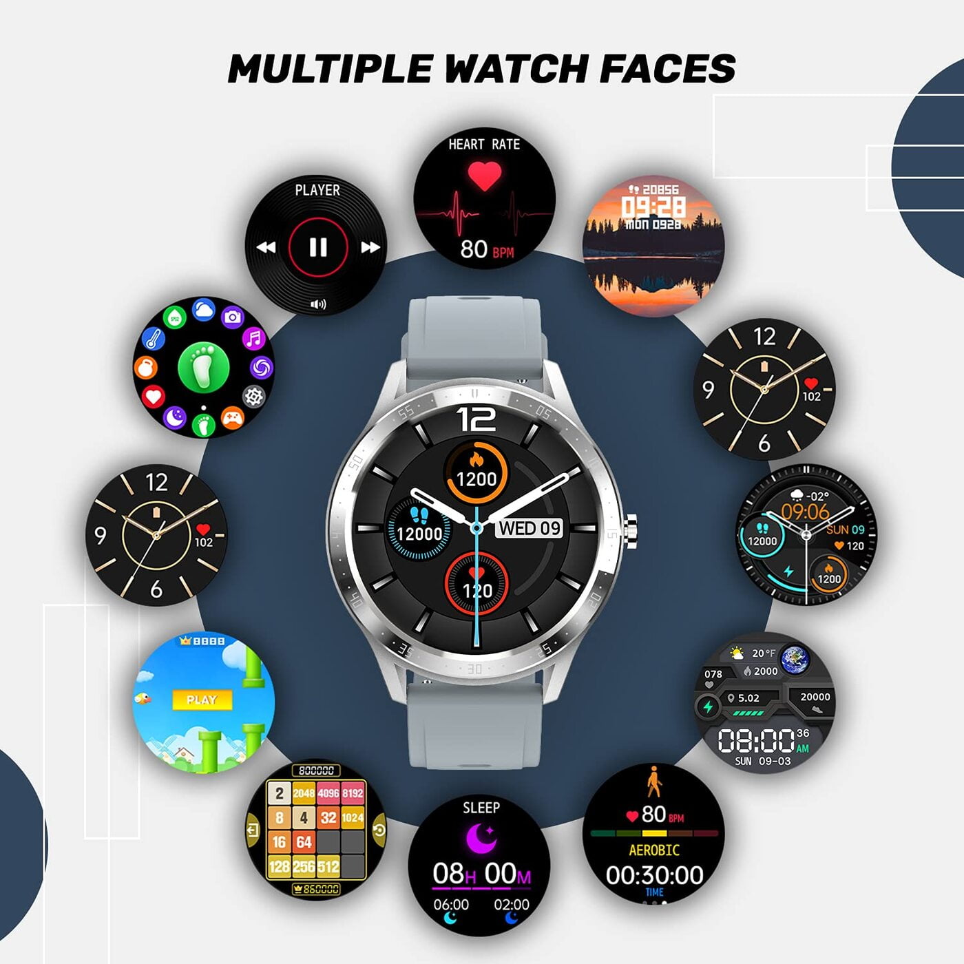 Fire-Boltt 360 SpO2 Full Touch Large Display Round Smartwatch with in-Built Games (Grey)