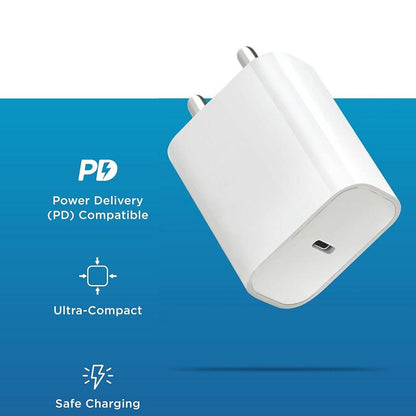 Champion Type C PD 25W Charger for All Plus/Pro/Pro Max Models (iPhone 15/iPhone 14/iPhone 13/iphone 12 & Others) with Built in protections & Compact Design (White)