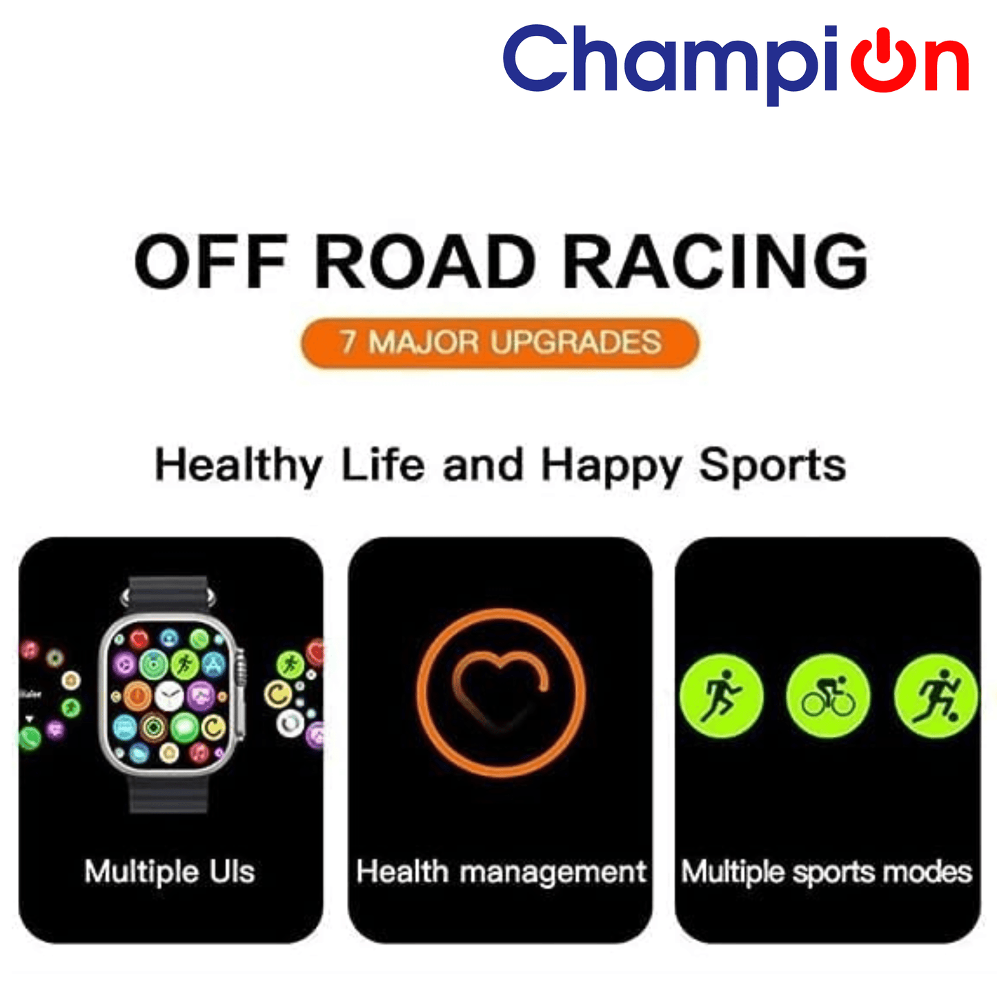 Champion T10 Ultra Bluetooth Calling Series 8 7.36cm (2.9 inch) Big Display 49mm with All Sports Features & Health Tracker, Unisex Smart Watch (Black)