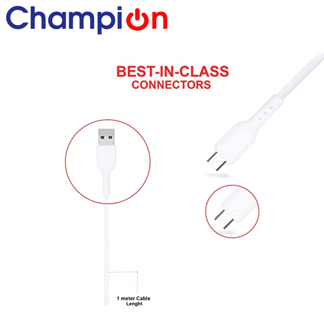 Champion Data Cable Micro PVC 2.4Amp 1Mtr (White)