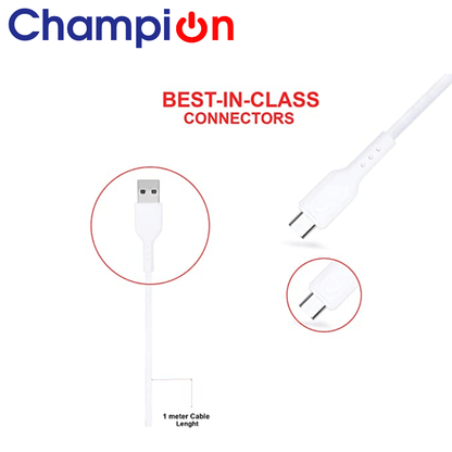 Champion Data Cable Micro PVC 2.4Amp 1Mtr (White)