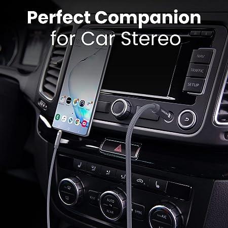 Portronics Konnect Aux 7 3.5mm Male to Male Aux Cable with 2 Meter Cable Length, 24K Gold-Plated Connectors with Strong Nylon Braided Cable (Grey)