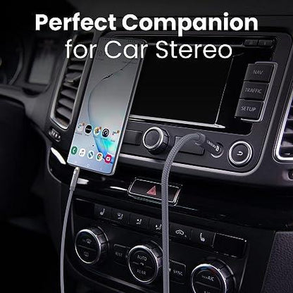 Portronics Konnect Aux 7 3.5mm Male to Male Aux Cable with 2 Meter Cable Length, 24K Gold-Plated Connectors with Strong Nylon Braided Cable (Grey)