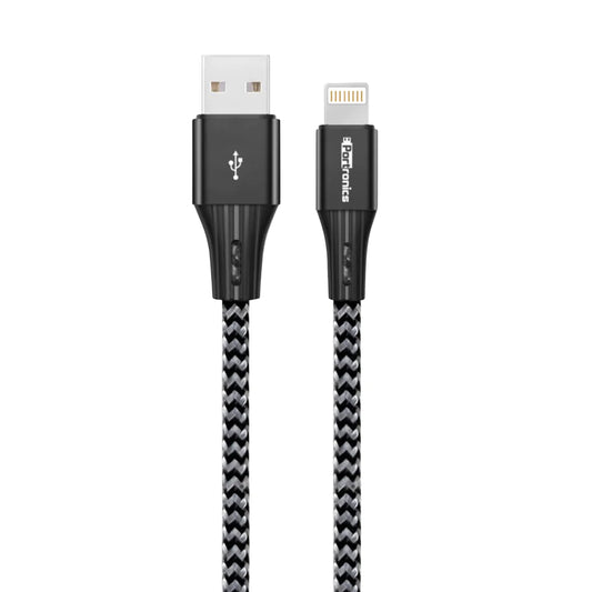 Portronics Konnect A 8 Pin USB Cable for all IOS Devices with Sync Function Nylon Braided (3.0 Amp 2 meter)