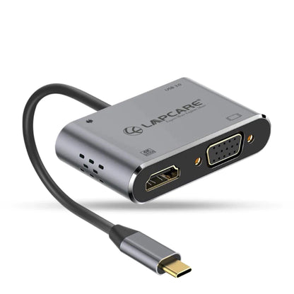 Lapcare LC411| 4-in-1 Travel Docking Station | Supports Windows/Mac/Linux | 5 Gbps Speed | Plug & Play | USB/PD/HDMI/VGA