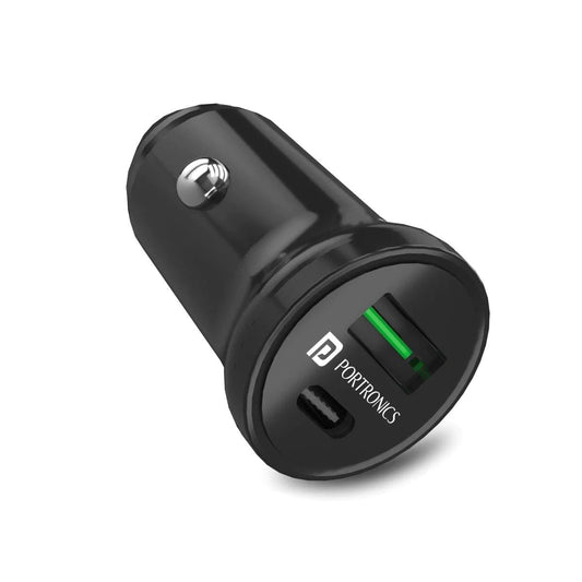 Portronics CarPower Mini Car Charger with Dual Output, Fast Charging (Type C PD 18W + Mach 3.0A) Compatible with All Smartphones (Black)