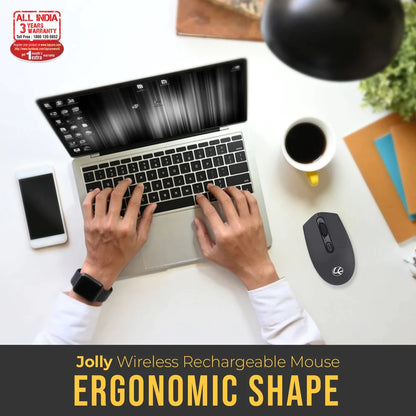 Lapcare Jolly LMW-111 Wireless Rechargeable Mouse with 4 Durable Keys and DPI Upto 1600 Ergonomic Shape, Black